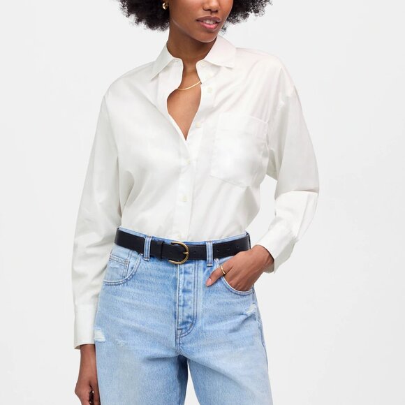 Madewell Oversized Cotton Poplin Button Up Shirt White Size XS NWT - Picture 1 of 9